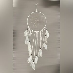 LEATHER WHITE FEATHER BEADED METALLIC COPPER SILVER THREAD BOHO DREAMCATCHER